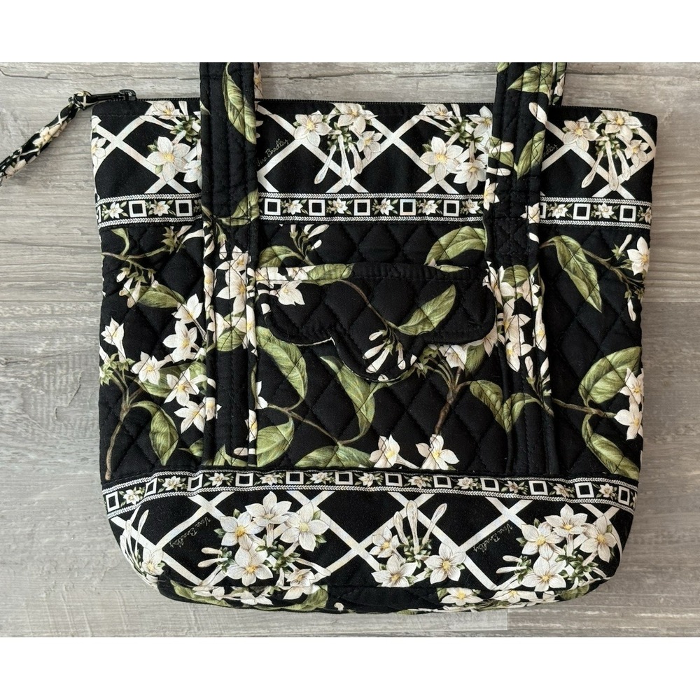 Retired Vera Bradley Black Jasmine Floral Quilted Medium Tote & Makeup Bag EUC - Picture 2 of 16